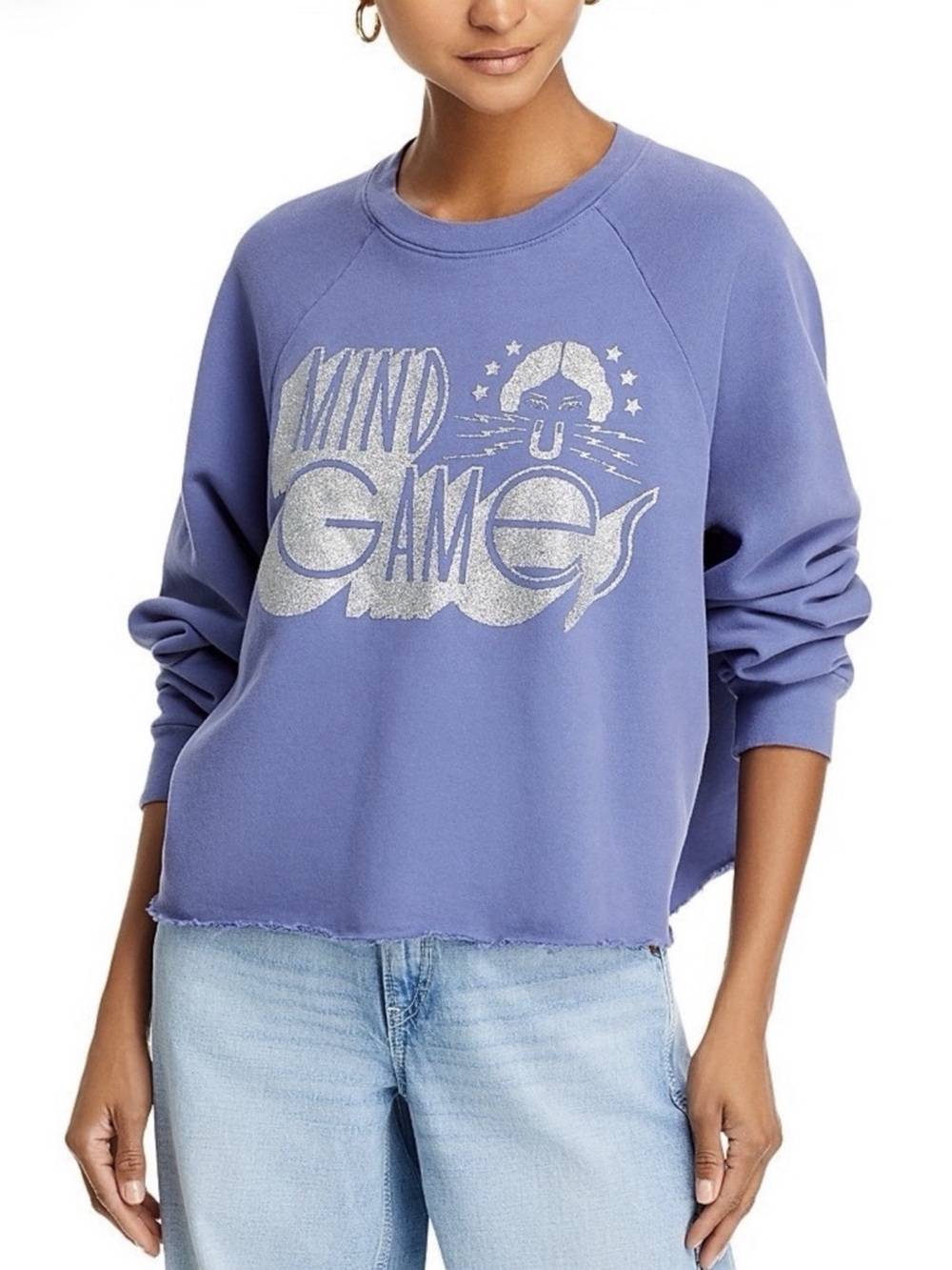 Mother The Boost Crop Cut Off Mind Games Washed Purple Cropped Sweatshirt Size M